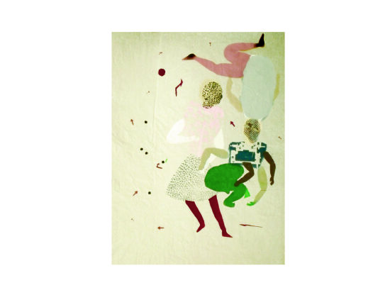 monotype, sérigraphie et pochoir, rehaut au crayon de papier, sur papier de soie ajouré, 48 X 37 cm
