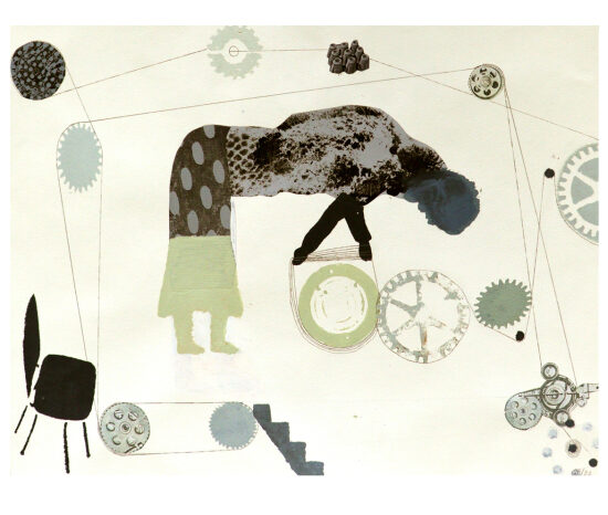 Collage, pochoir, empreinte et crayon sur papier, 36 x 47 cm