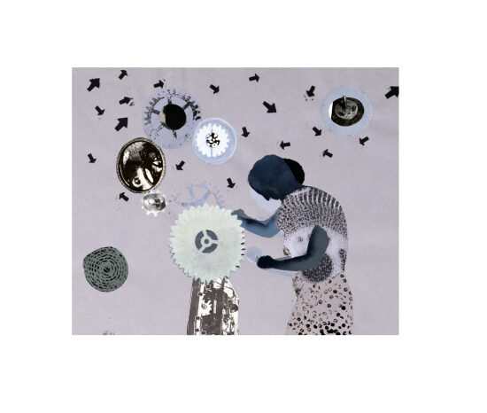 Collage, empreinte et pochoir sur papier
