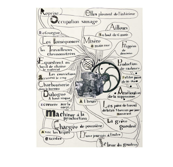 Collage, pochoir, empreinte, encre de chine et crayon sur papier, 48 x 57 cm