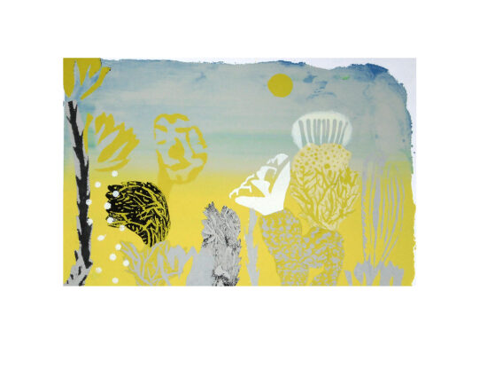 sérigraphie, pochoir, xylographie et collage sur papier, pièce unique, 24x38 cm, 2021