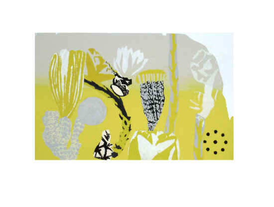 sérigraphie, pochoir, collagraphie et collage sur papier, pièce unique, 24x38 cm, 2021